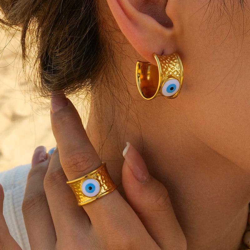 18K Gold-Plated Stainless Steel Eye Motif Earrings