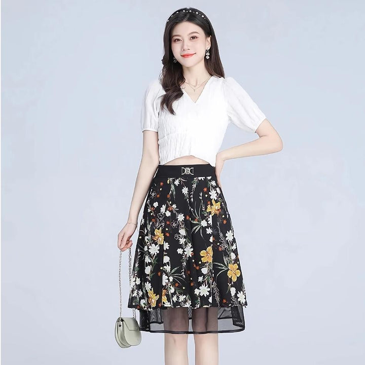 Floral Chiffon A-Line Skirt