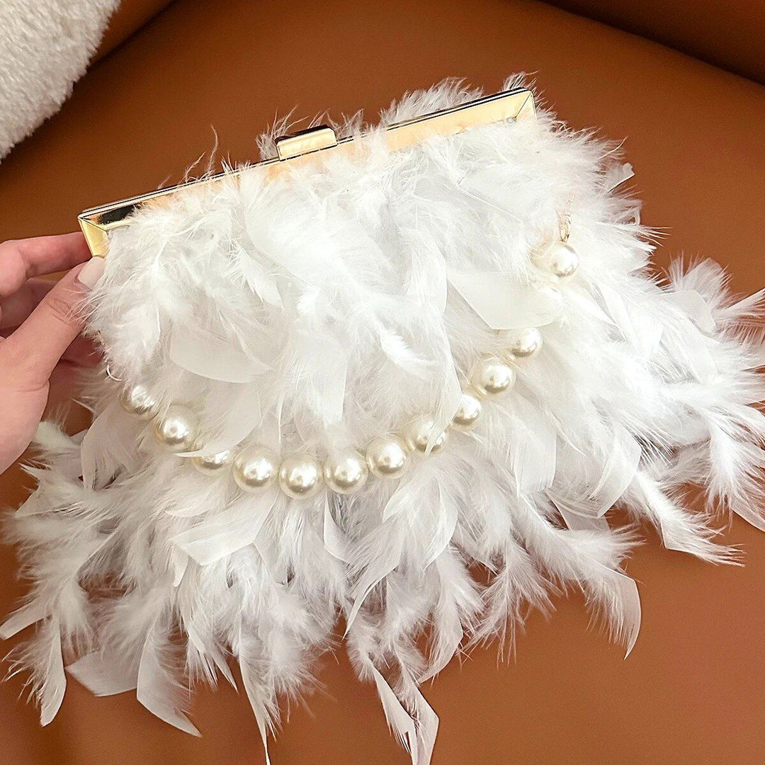 Luxury Feather Clutches: Fashion Pearls Top-handle Purse