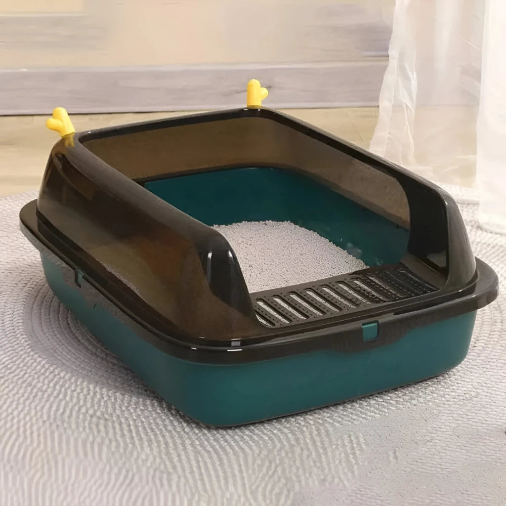 Litter Box Oversized Spatter-Proof Semi-Enclosed Cat Toilet with Detachable Antler