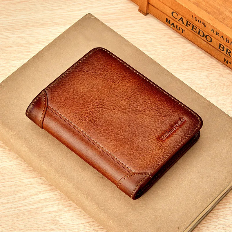 Luxury Genuine Leather Men's Wallet - High Quality Small Card Holder & Retro Pocket Purse