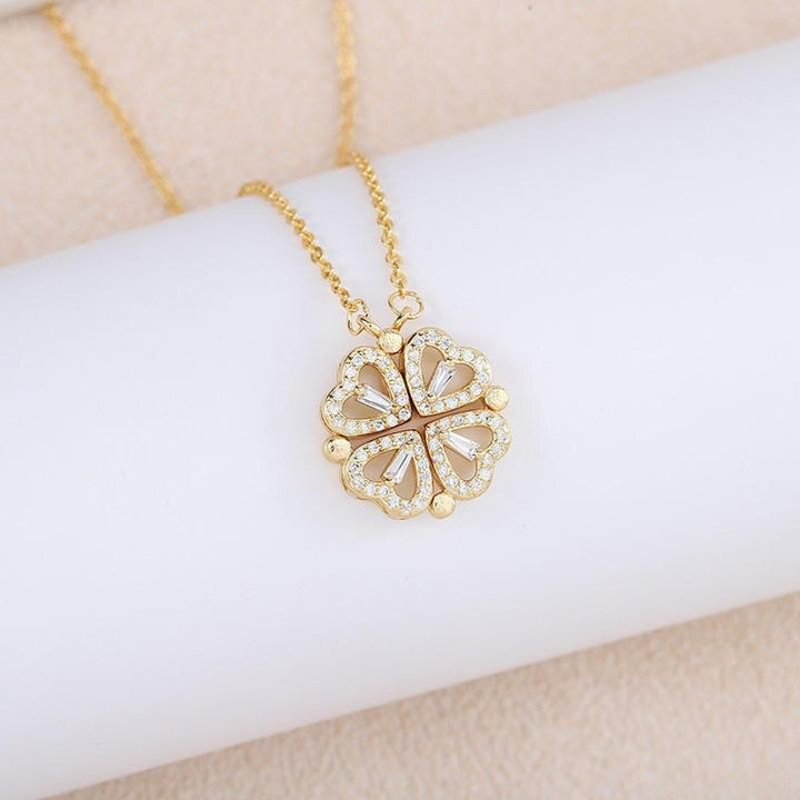 Elegant Heart-Shaped Crystal Clover Pendant Necklace - Fashion Jewelry for Women