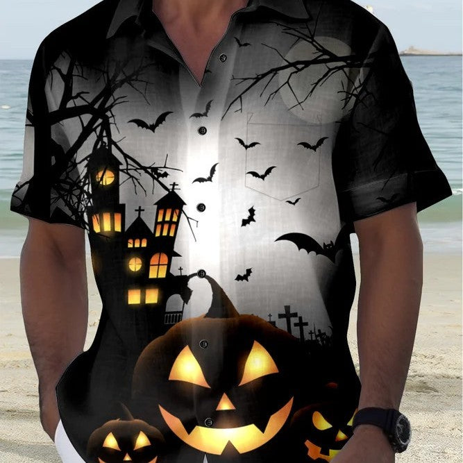 Men's Retro Halloween Ghost Print Casual Short Sleeve