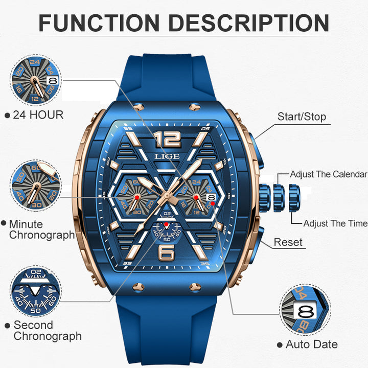 Luxury Square Waterproof Chronograph Watch