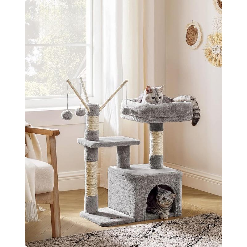 Smoky Gray Cat Tree with Padded Perch and Activity Center