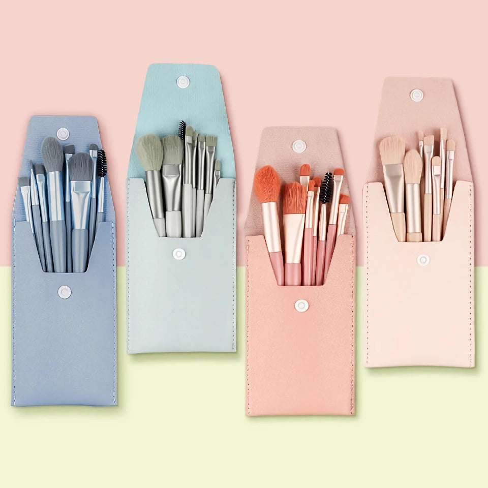 8Pcs Mini Makeup Brush Set - Portable Travel Cosmetic Brushes