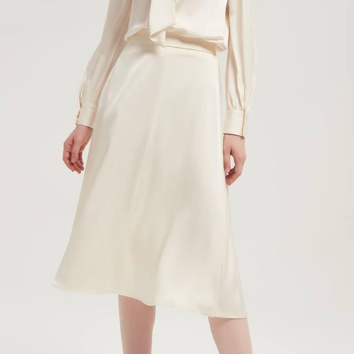 Silk Satin Long Skirt - Elegant Vintage A-line Midi