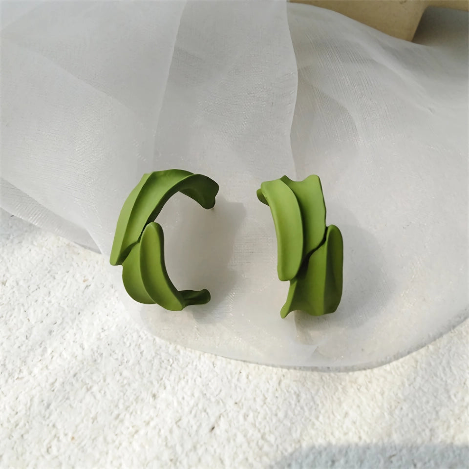Chic Green Leaf Geometric Drop Earrings for Women
