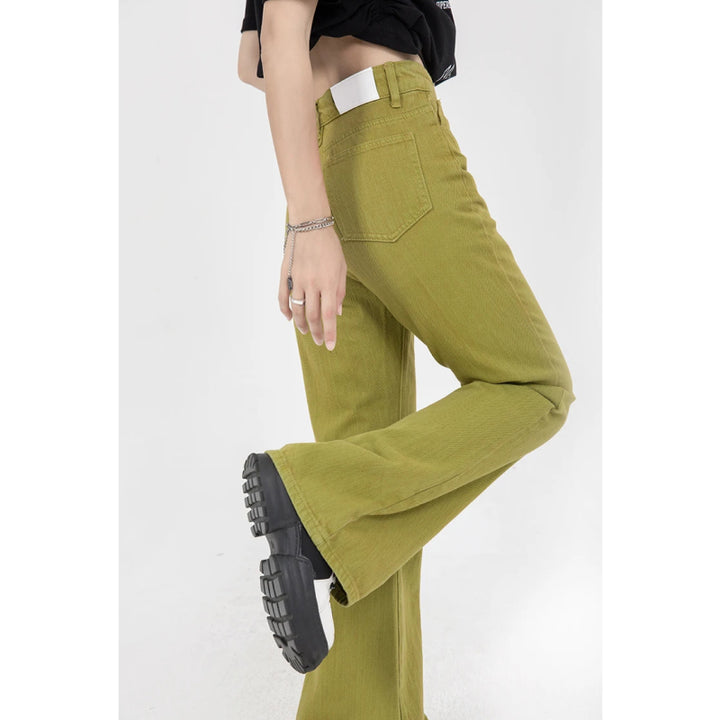 Green High Waist Korean Fashion Denim Pants