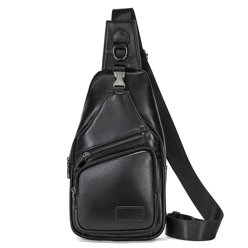 Men's Top Layer Cowhide Leather Diagonal Cross Cycling Single Shoulder Diagonal Backpack