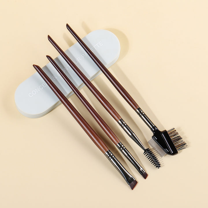 4-Piece Angled Eyebrow and Eyeliner Brush Set with Wood Handle