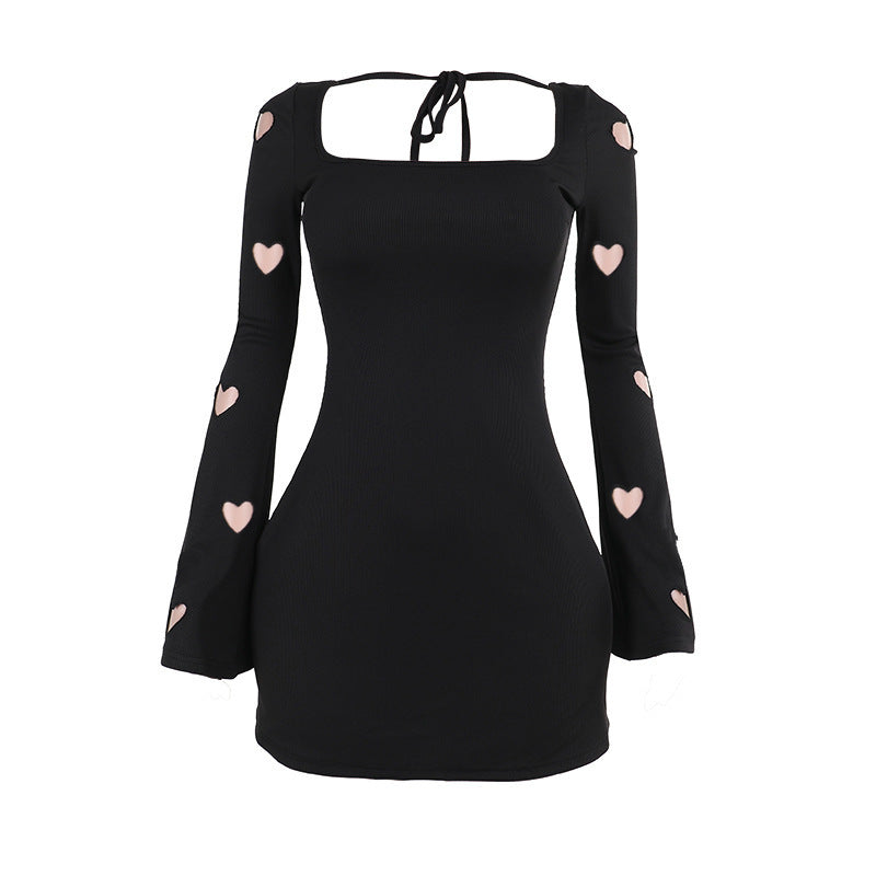 Slim-fit Knitted Love Burning Flower Long Sleeve Dress