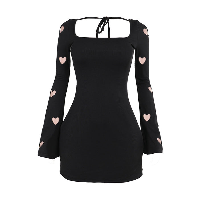 Slim-fit Knitted Love Burning Flower Long Sleeve Dress