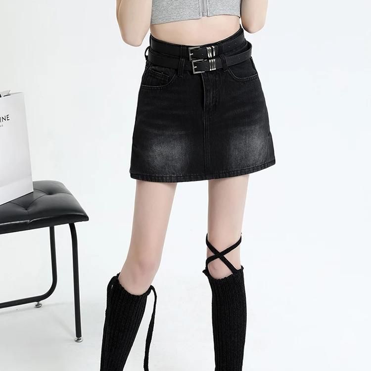 Chic High Waist Denim Mini Skirt with Belt