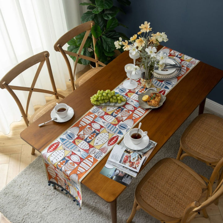 Festive Jacquard Fish Table Runner for Dining and Decor