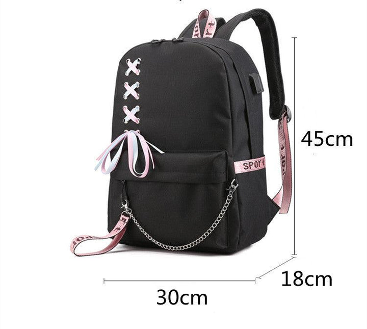 Backpack Korean Style USB Charging Student Female Large-capacity Backpack - Trendha