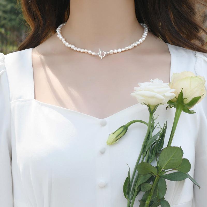 Baroque Pearl Necklace 925 Silver OT Buckle Female - Trendha