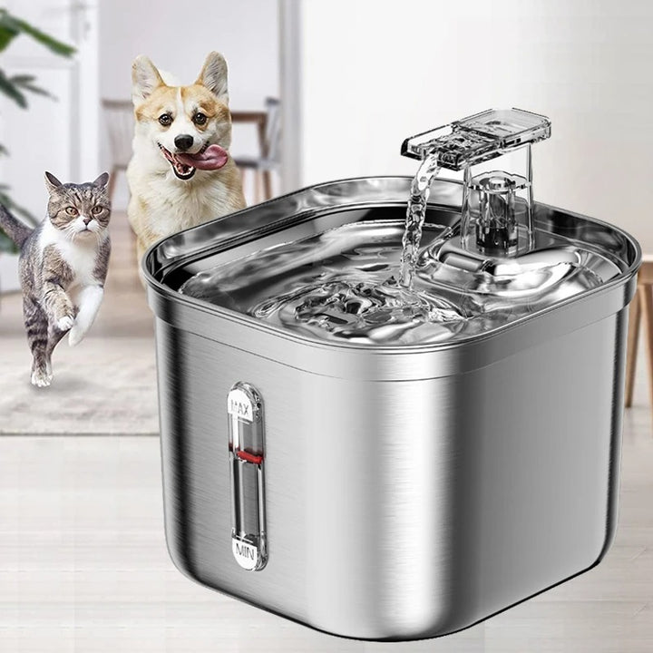 Ultra Quiet Stainless Steel Cat Water Fountain with Automatic Sensor and USB Pump