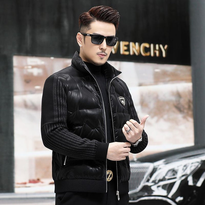 Down Jacket Men's Stand Collar Knitted Sleeve Casual Duck Down Coat