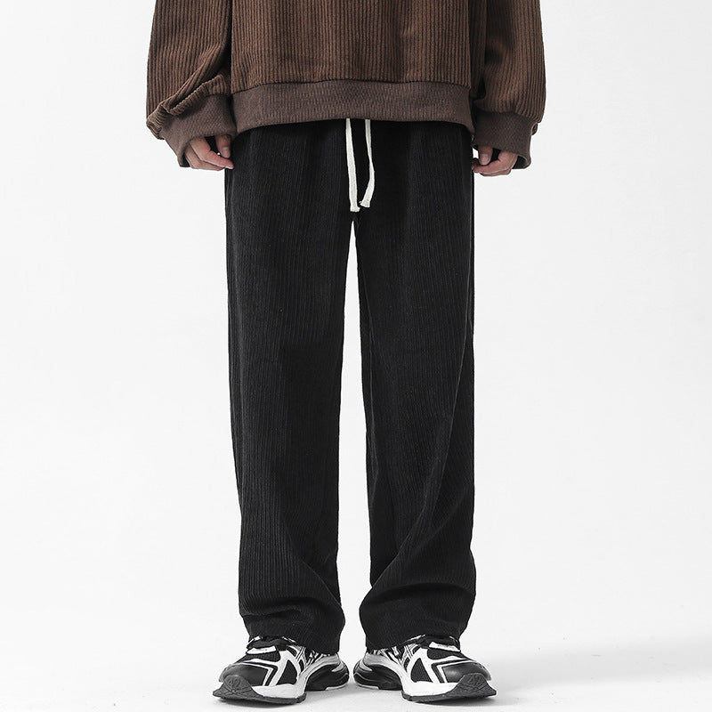 Fleece-lined Thick Loose Straight Corduroy Pants