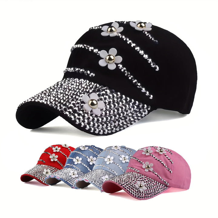 Four Flower Studded Diamond Duckbill Cap