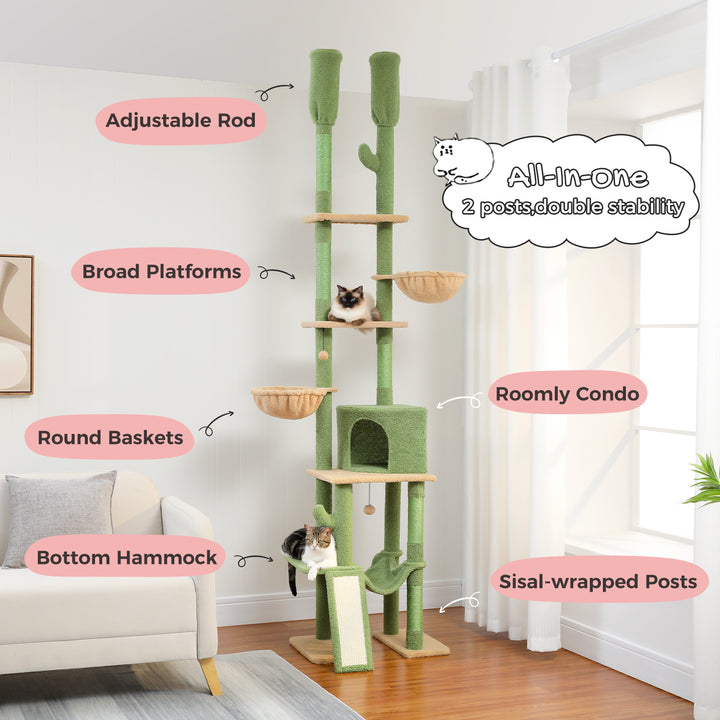 Cactus Cat Tower Floor-to-Ceiling Adjustable Cat Tree