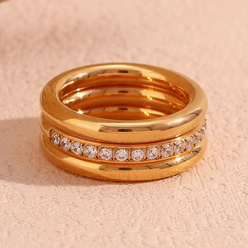 Zircon Three-Piece Hypoallergenic Gold-Plated Stainless Steel Ring Set