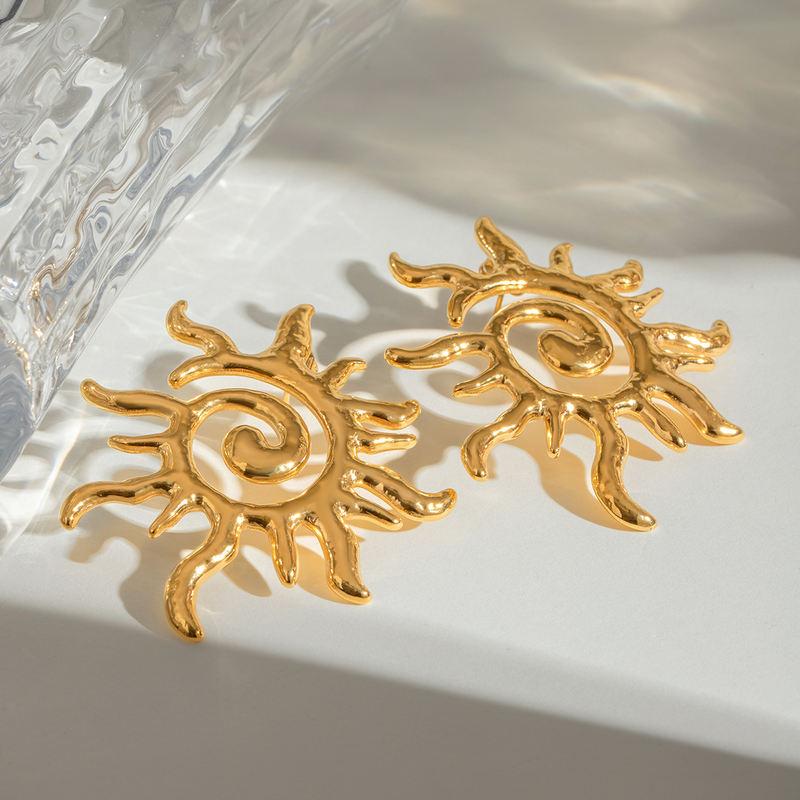 Gold Plated Sun-Shaped Stainless Steel Stud Earrings