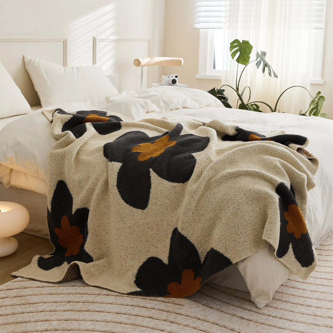 Cozy Floral Knitted Throw Blanket