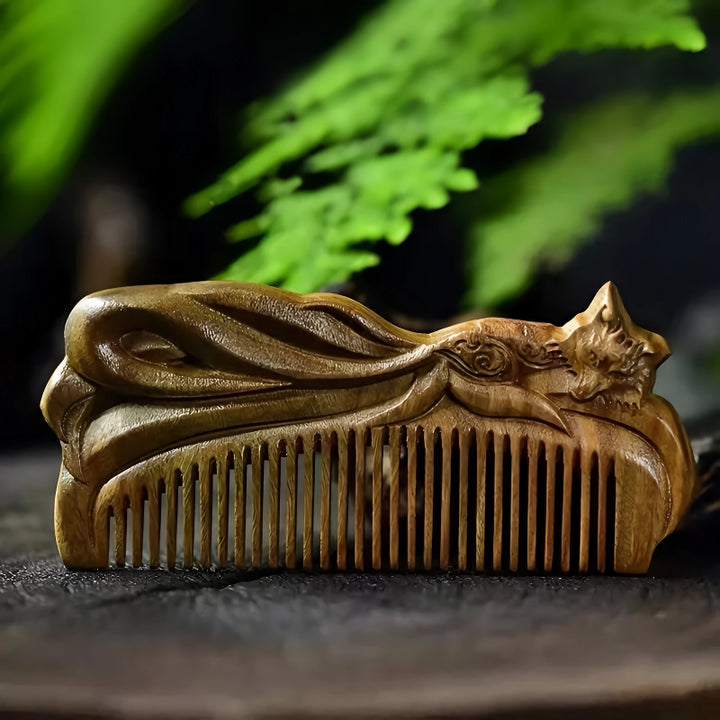 Natural Green Sandalwood Hand-Carved Hair Comb