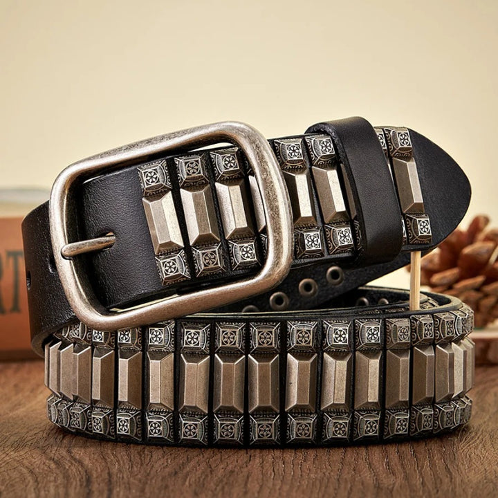 3.8cm Wide Heavy Metal Rivet Leather Belt