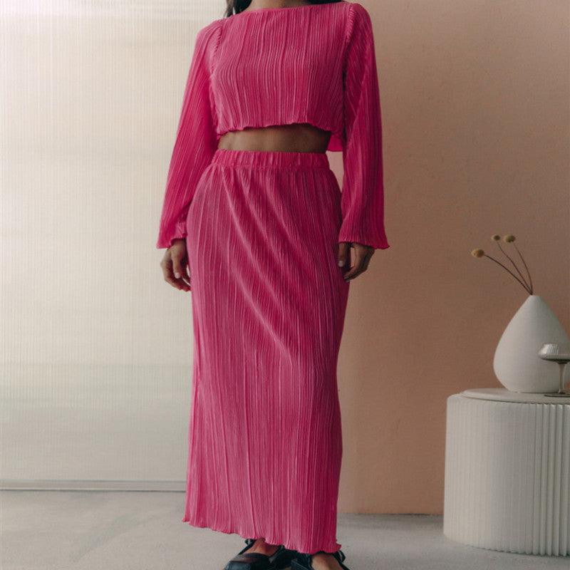 Bell Sleeve Short Top Mid-length Skirt Suit - Trendha
