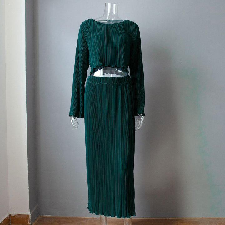 Bell Sleeve Short Top Mid-length Skirt Suit - Trendha