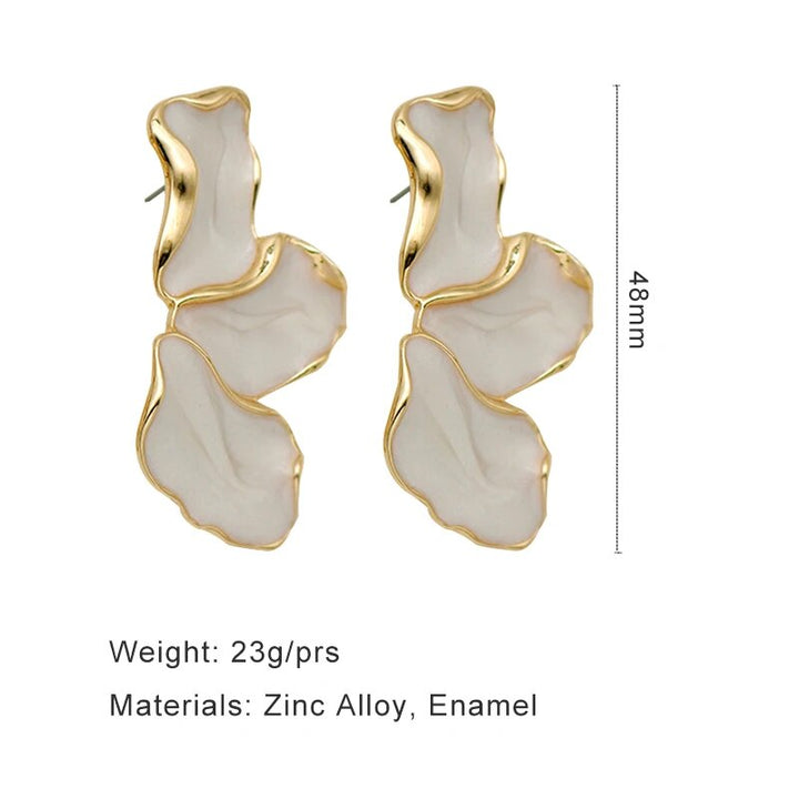 Trendy Zinc Alloy Cream Enamel Petal Earrings