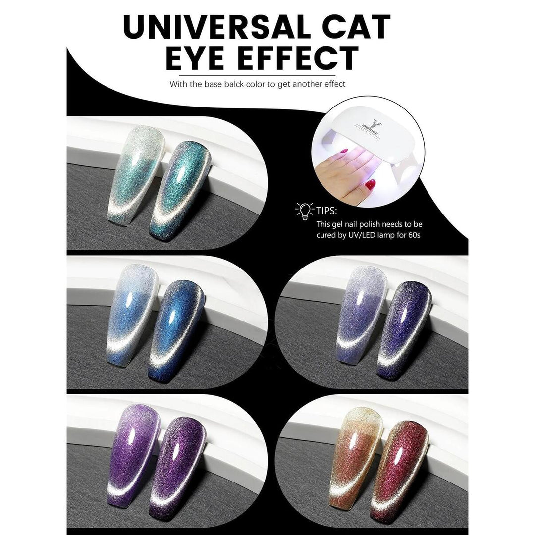 Magnetic Cat Eye Gel Nail Polish Set - 6 Colors Aurora 9D Glitter