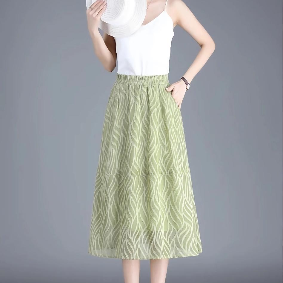 Casual Striped A-Line Skirt with Elastic Waist