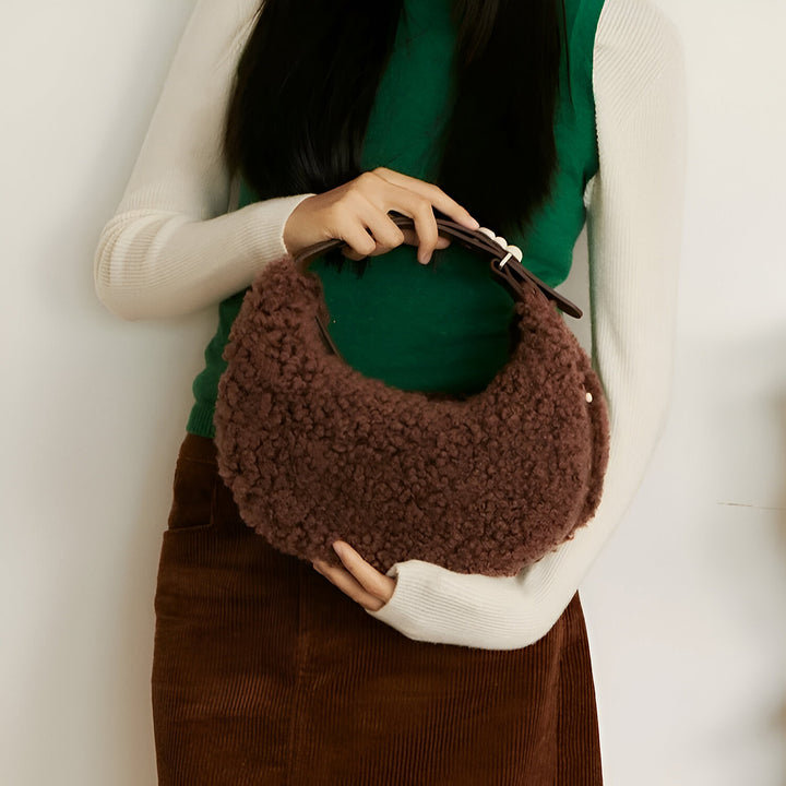 Half Moon Fluffy Wool Winter Handbag