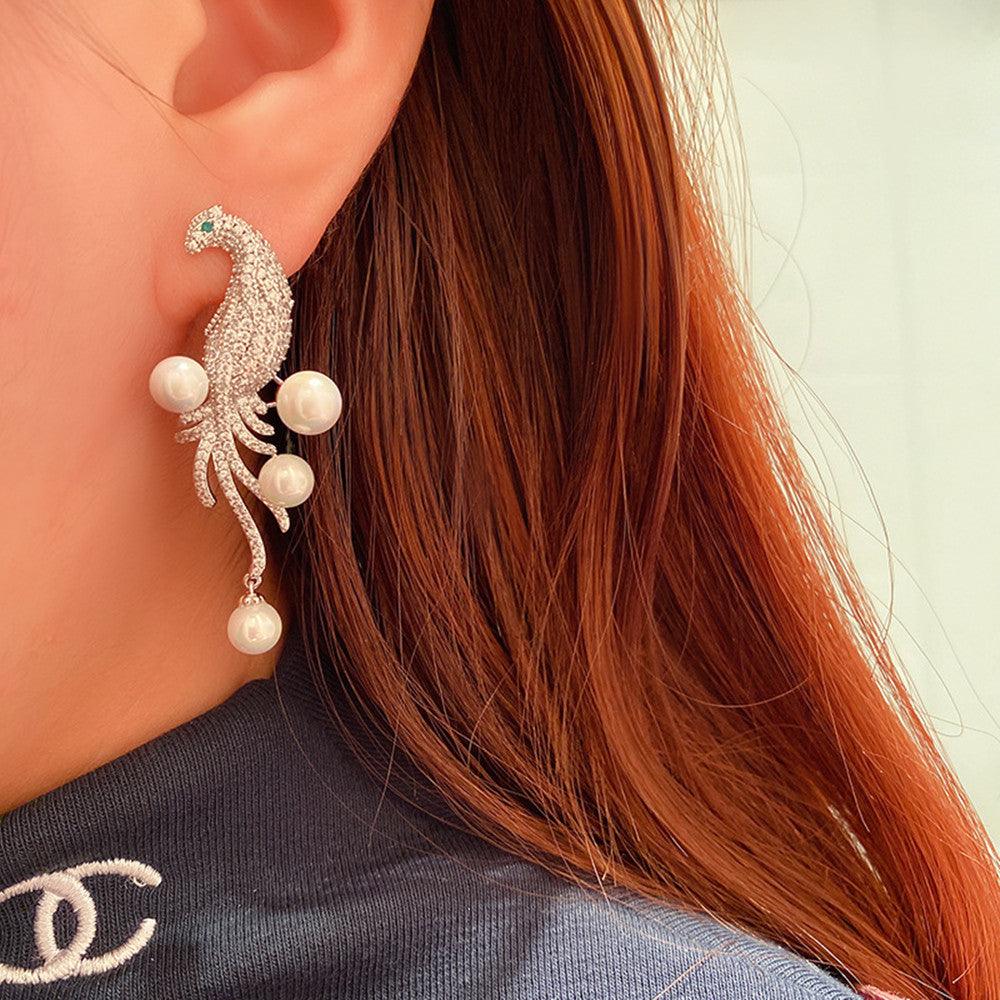Bird-Shaped Pearl-Style Drop Earrings