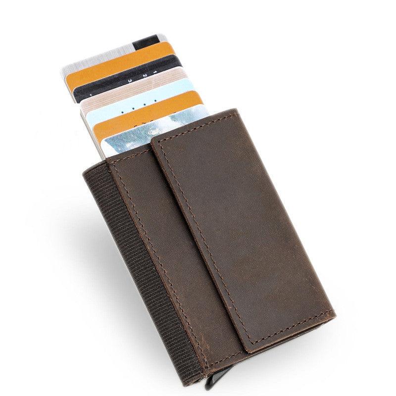 Black Angel Retro Crazy Horse Leather RFID Anti-theft Card Holder - Trendha