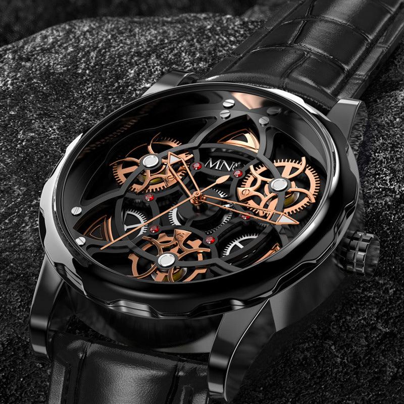 Black Gold Trend Three Dimensional Watch Personality Gear Gyro Season To Run Watch Men - Trendha
