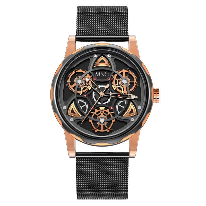 Black Gold Trend Three Dimensional Watch Personality Gear Gyro Season To Run Watch Men - Trendha