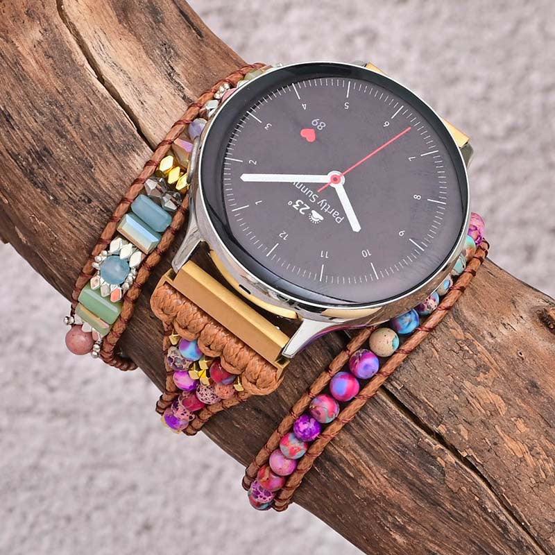Boho Watch Band Wrapped Stone Bead Woven Strap - Trendha