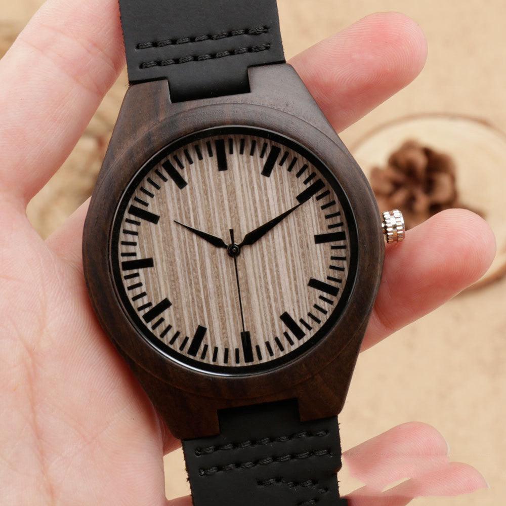 Brown Dial Wood Case Back Lettering Watch - Trendha