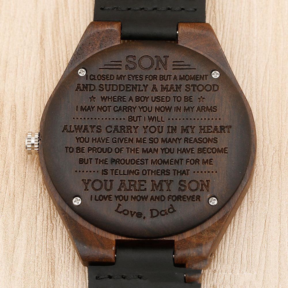 Brown Dial Wood Case Back Lettering Watch - Trendha