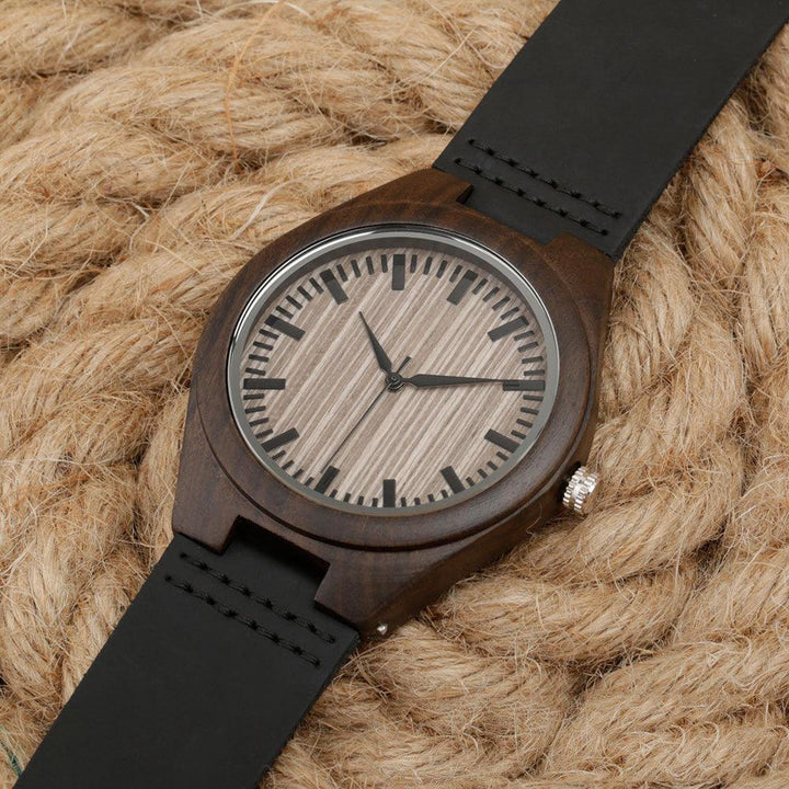 Brown Dial Wood Case Back Lettering Watch - Trendha