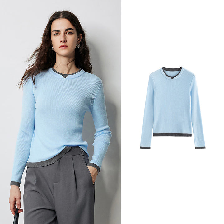 Women’s Autumn Winter Slim Fit Contrasting Color Knitted Sweater