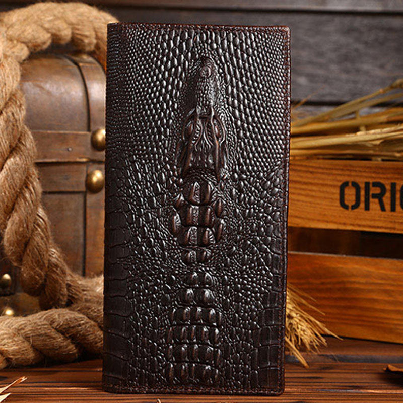 Men's Oil Wax Leather Long Wallet Grain Leather Casual