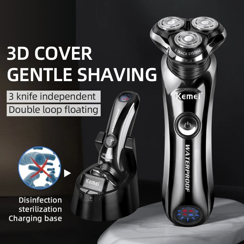 Waterproof 3D Rotary Electric Shaver with Intelligent Cleaning