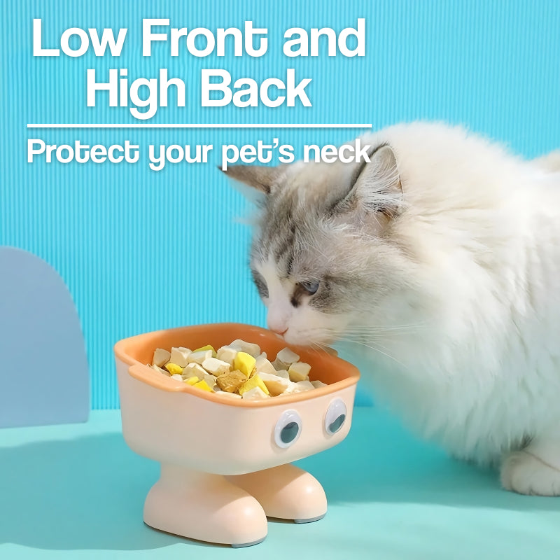Adjustable Height Cat Feeder with Dual Bowls and Neck Protector