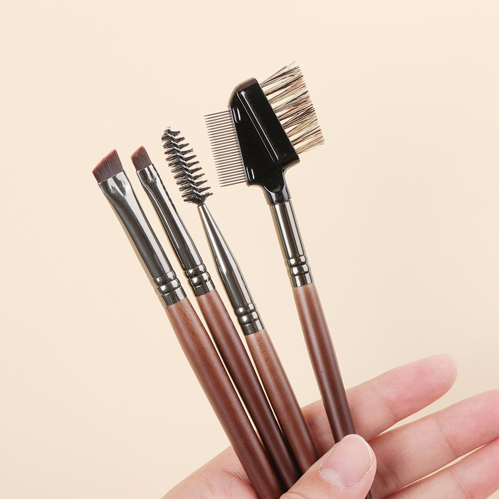 4-Piece Angled Eyebrow and Eyeliner Brush Set with Wood Handle